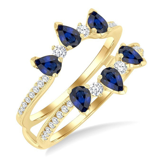 4X3 MM Pear Cut Sapphire and 1/3 Ctw Round Cut Diamond Precious Insert Ring in 14K Yellow Gold