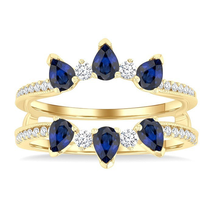 4X3 MM Pear Cut Sapphire and 1/3 Ctw Round Cut Diamond Precious Insert Ring in 14K Yellow Gold
