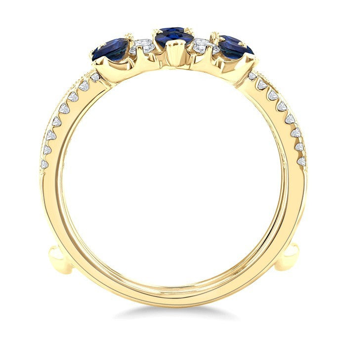 4X3 MM Pear Cut Sapphire and 1/3 Ctw Round Cut Diamond Precious Insert Ring in 14K Yellow Gold