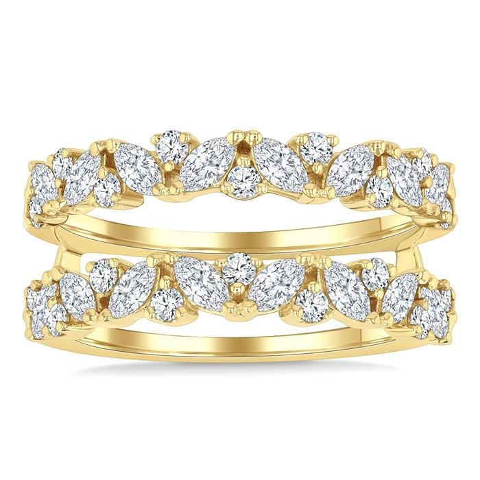1 1/10 Ctw Zigzag Marquise and Round Cut Diamond Insert Ring in 14K Yellow Gold