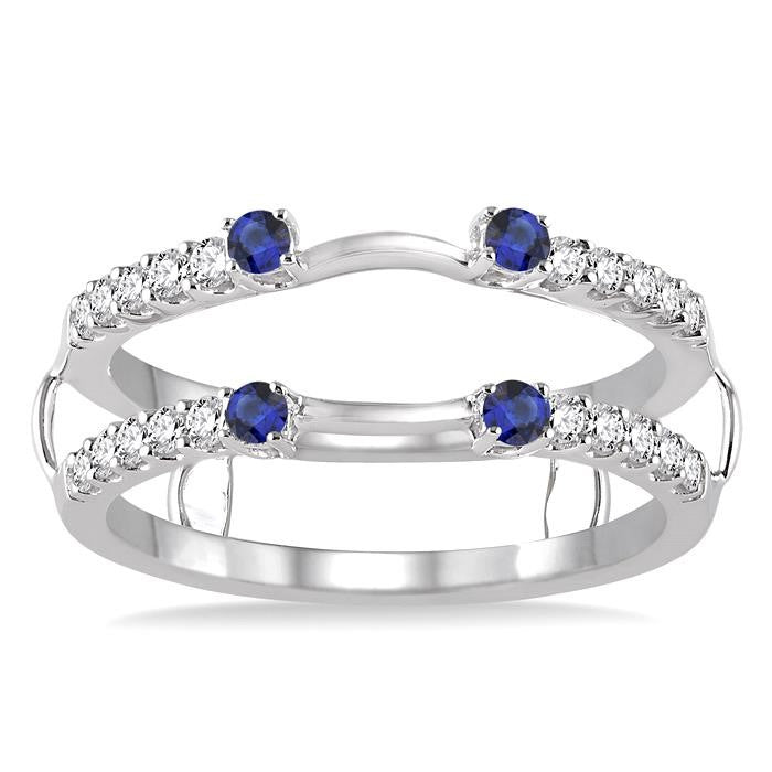 2.1 MM Round Cut Sapphire and 1/3 Ctw Round Cut Diamond Insert Precious Ring in 14K White Gold