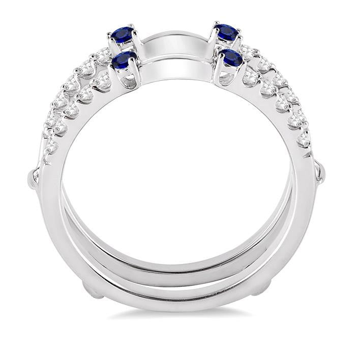 2.1 MM Round Cut Sapphire and 1/3 Ctw Round Cut Diamond Insert Precious Ring in 14K White Gold