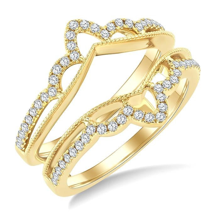 1/3 Ctw Chevron Center Round Cut Diamond Crown Insert Ring in 14K Yellow Gold