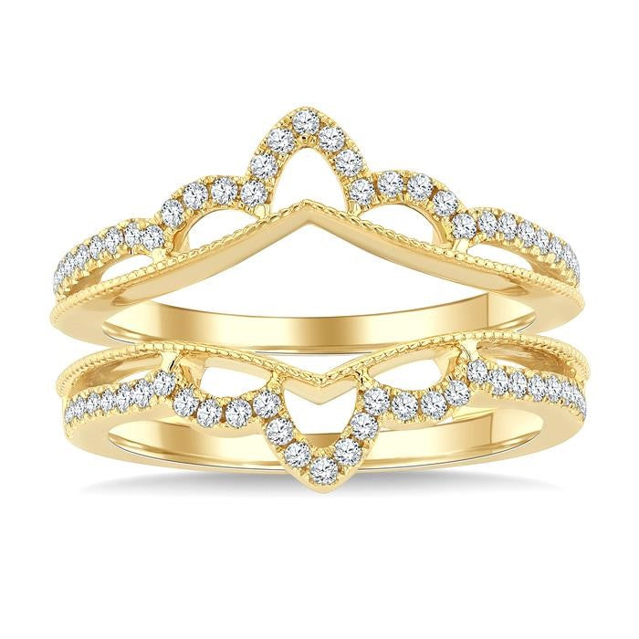 1/3 Ctw Chevron Center Round Cut Diamond Crown Insert Ring in 14K Yellow Gold