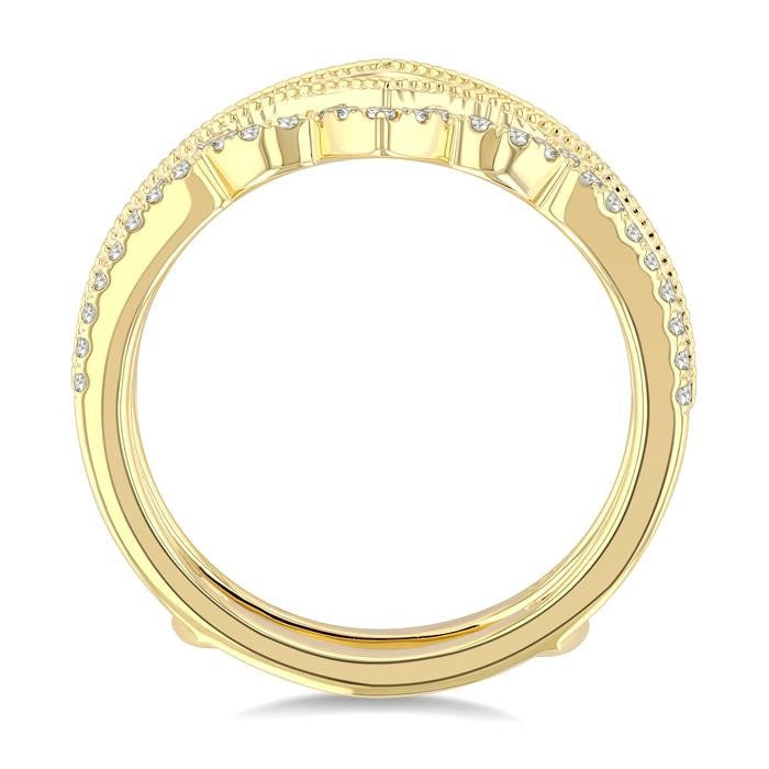 1/3 Ctw Chevron Center Round Cut Diamond Crown Insert Ring in 14K Yellow Gold