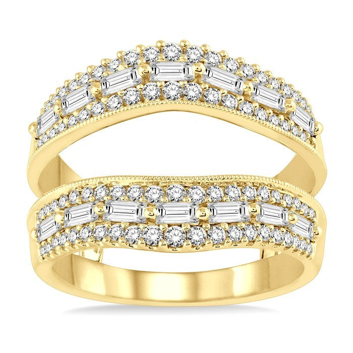 1 1/10 Ctw Baguette and Round Cut Diamond Insert Ring in 14K Yellow Gold