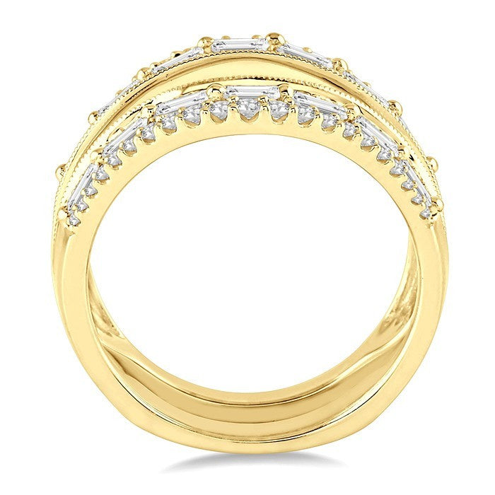 1 1/10 Ctw Baguette and Round Cut Diamond Insert Ring in 14K Yellow Gold