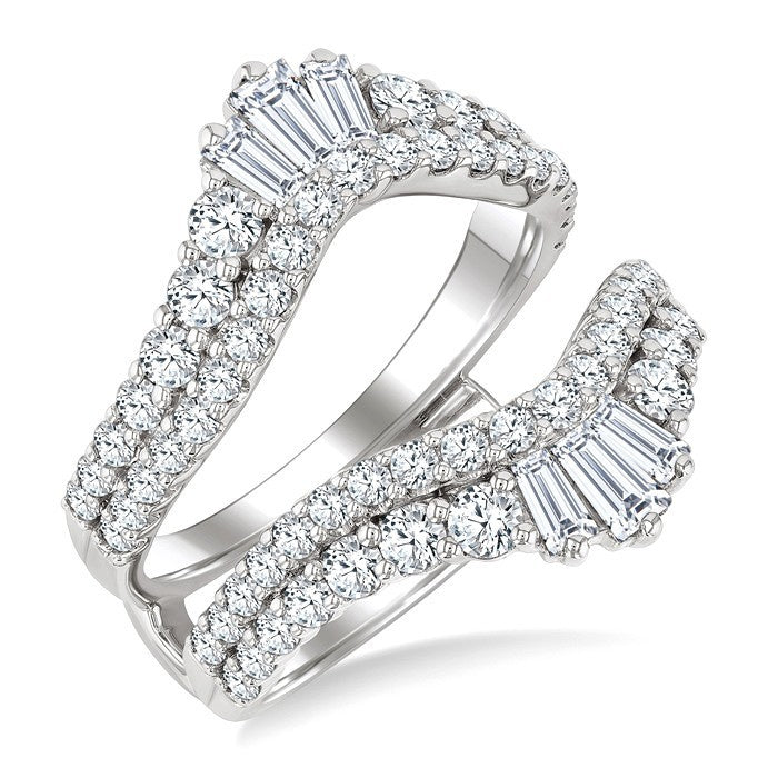 2 Ctw Baguette and Round Cut Diamond Insert Ring in 14K White Gold