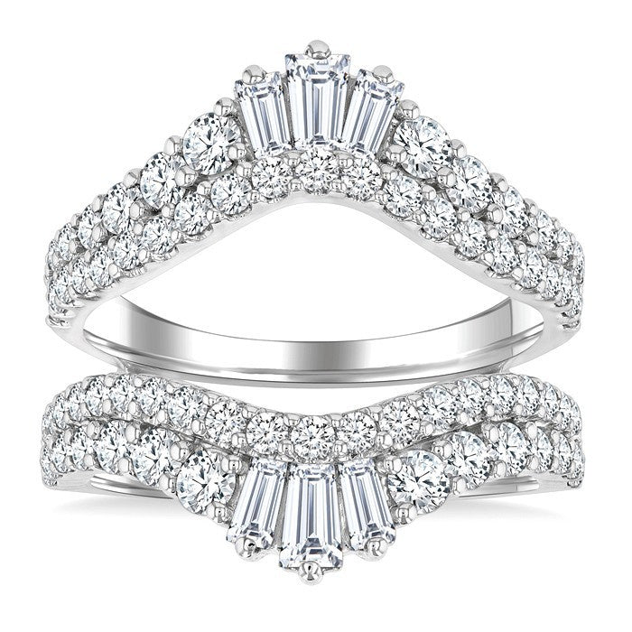 2 Ctw Baguette and Round Cut Diamond Insert Ring in 14K White Gold