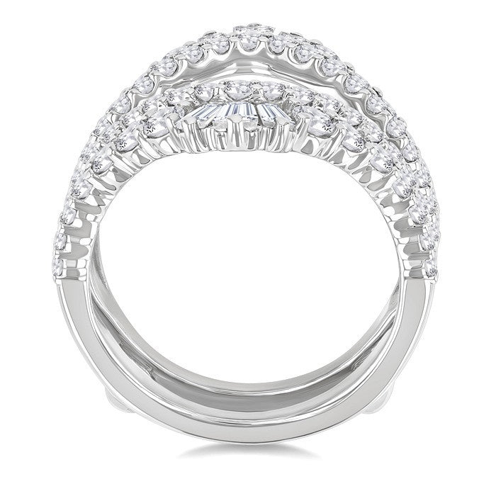 2 Ctw Baguette and Round Cut Diamond Insert Ring in 14K White Gold