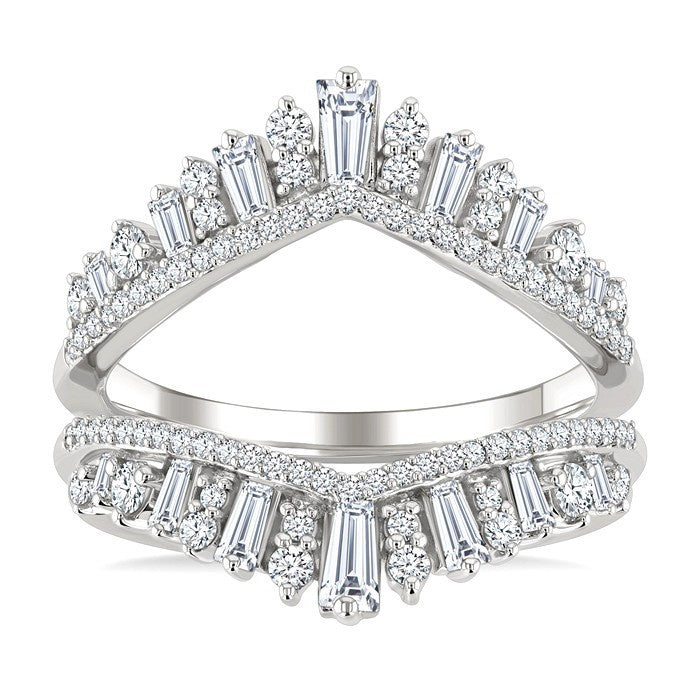 1 Ctw Tiara-Shaped Graduated Baguette and Round Cut Diamond Insert Ring in 14K White Gold