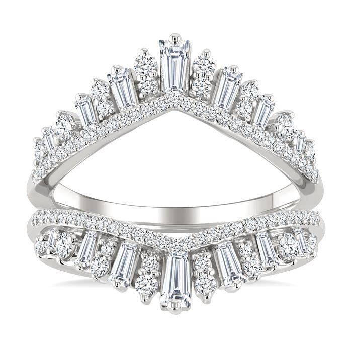 1 Ctw Tiara-Shaped Graduated Baguette and Round Cut Diamond Insert Ring in 14K White Gold