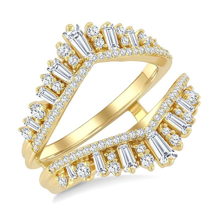 1 Ctw Tiara-Shaped Graduated Baguette and Round Cut Diamond Insert Ring in 14K Yellow Gold