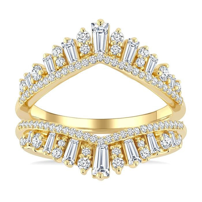 1 Ctw Tiara-Shaped Graduated Baguette and Round Cut Diamond Insert Ring in 14K Yellow Gold