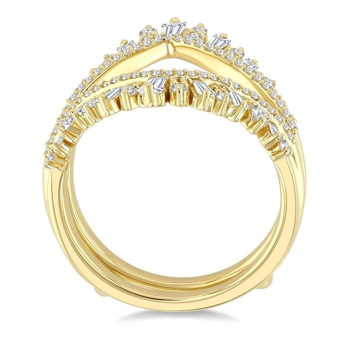 1 Ctw Tiara-Shaped Graduated Baguette and Round Cut Diamond Insert Ring in 14K Yellow Gold