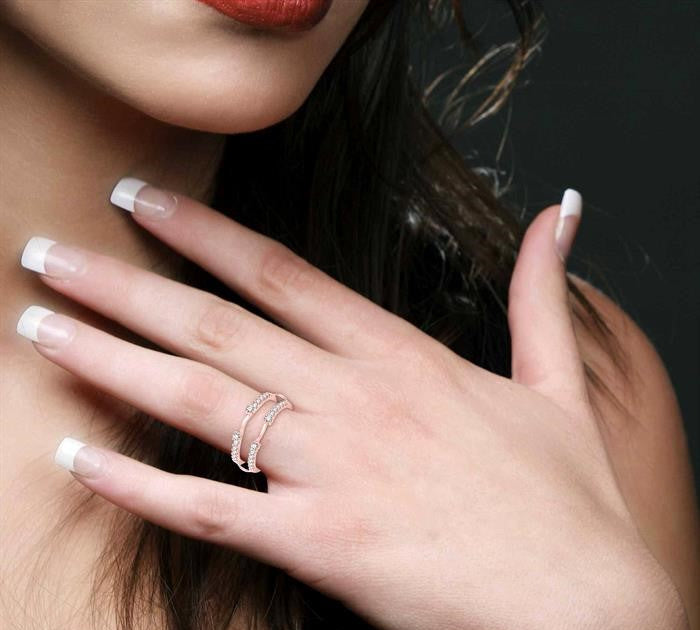 3/8 Ctw Round Cut Diamond Insert Ring in 14K Rose Gold