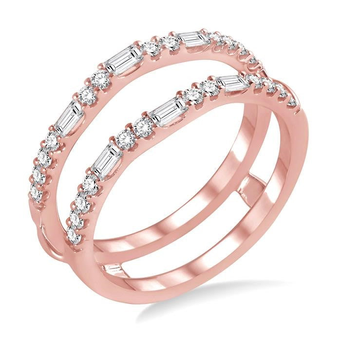 1/2 Ctw Baguette and Round Cut Diamond Insert Ring in 14K Rose Gold