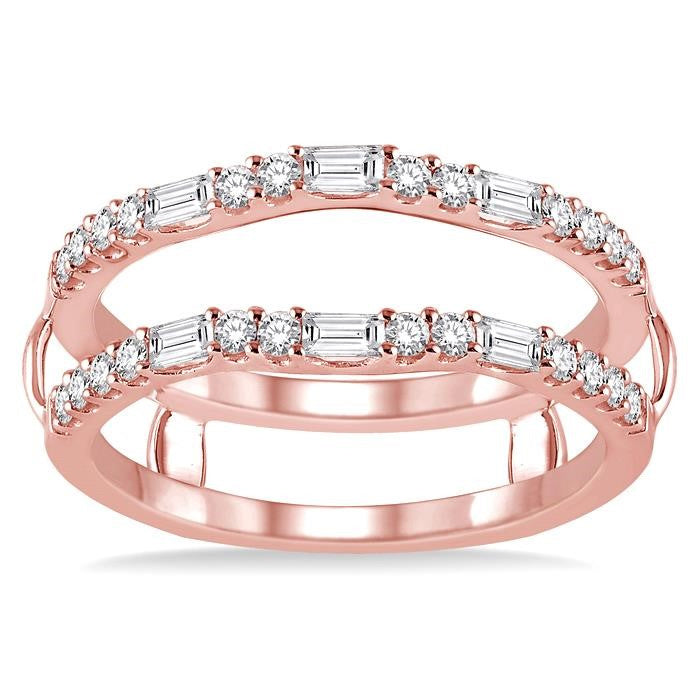 1/2 Ctw Baguette and Round Cut Diamond Insert Ring in 14K Rose Gold