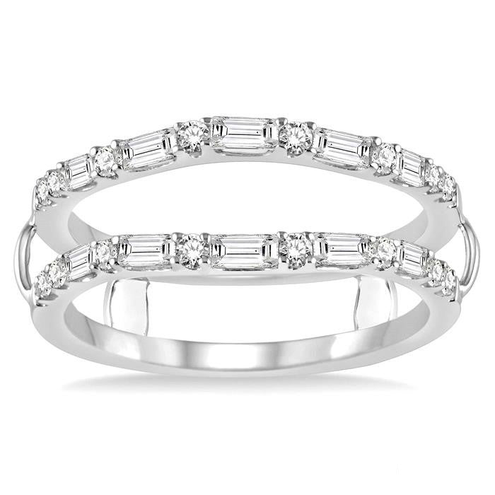 1/2 Ctw Baguette and Round Cut Diamond Insert Ring in 14K White Gold