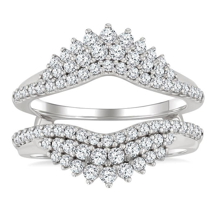1 Ctw Triple Row Round Cut Diamond Insert Ring in 14K White Gold