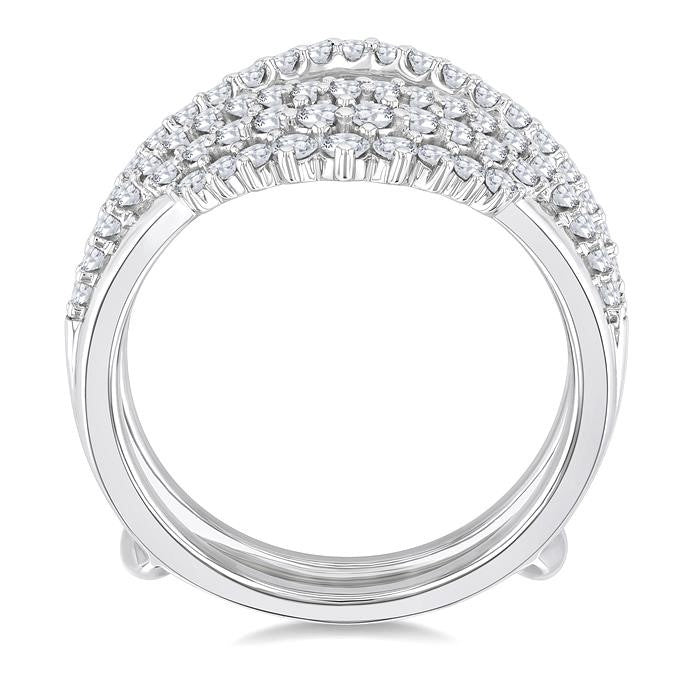 1 Ctw Triple Row Round Cut Diamond Insert Ring in 14K White Gold