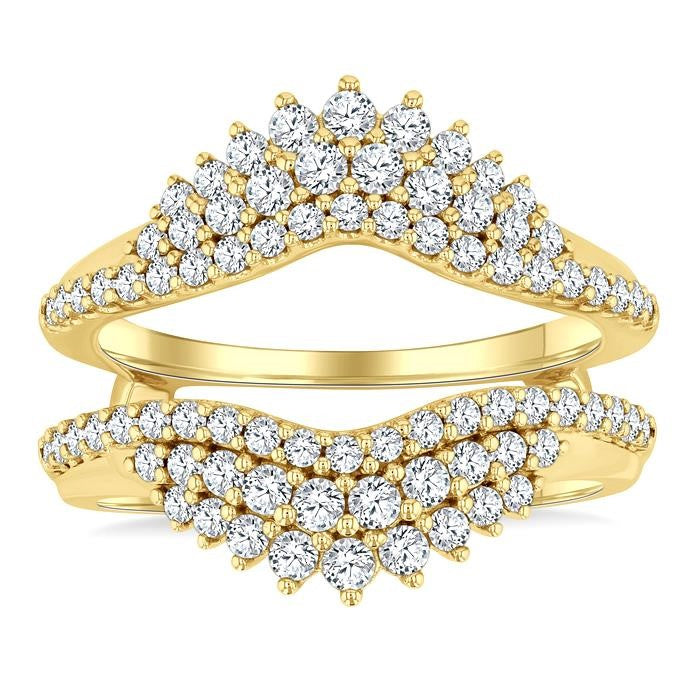1 Ctw Triple Row Round Cut Diamond Insert Ring in 14K Yellow Gold