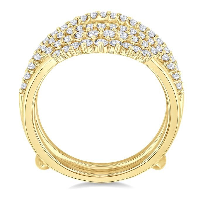 1 Ctw Triple Row Round Cut Diamond Insert Ring in 14K Yellow Gold