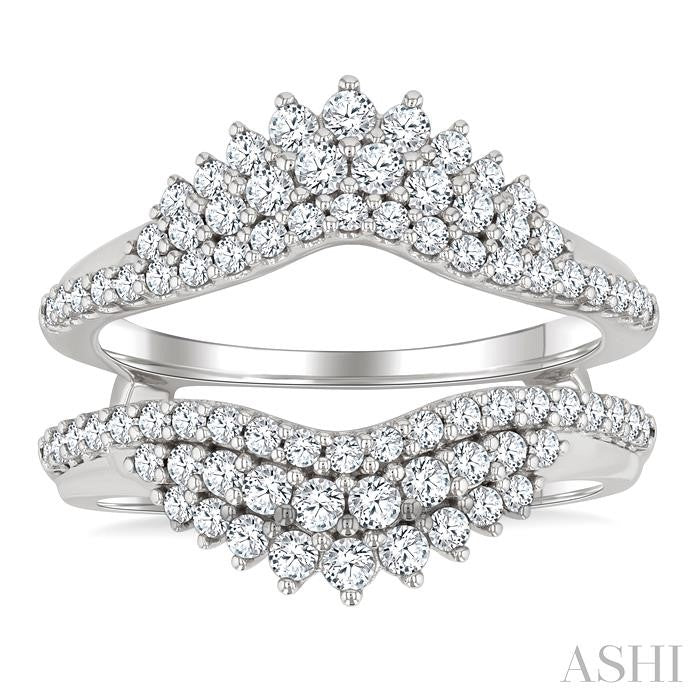 1 Ctw Triple Row Round Cut Diamond Insert Ring in 14K White Gold