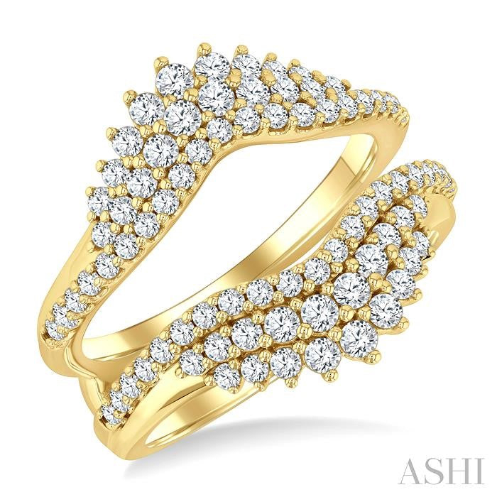 1 Ctw Triple Row Round Cut Diamond Insert Ring in 14K Yellow Gold