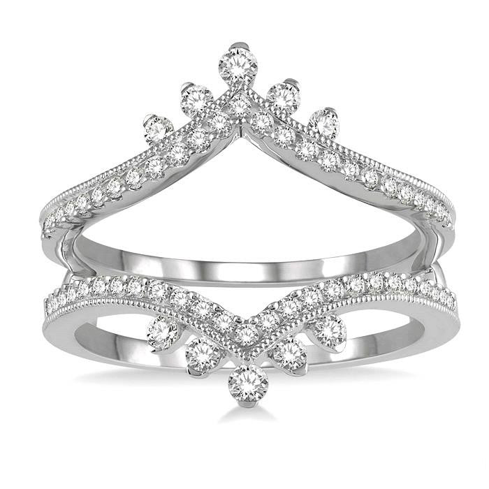 1/2 Ctw Pointed Arch Round Cut Diamond Insert Ring in 14K White Gold