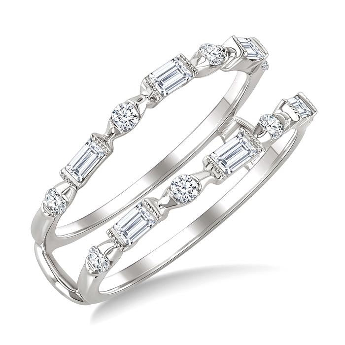 1/2 Ctw Baguette and Round Cut Diamond Link Insert Ring in 14K White Gold