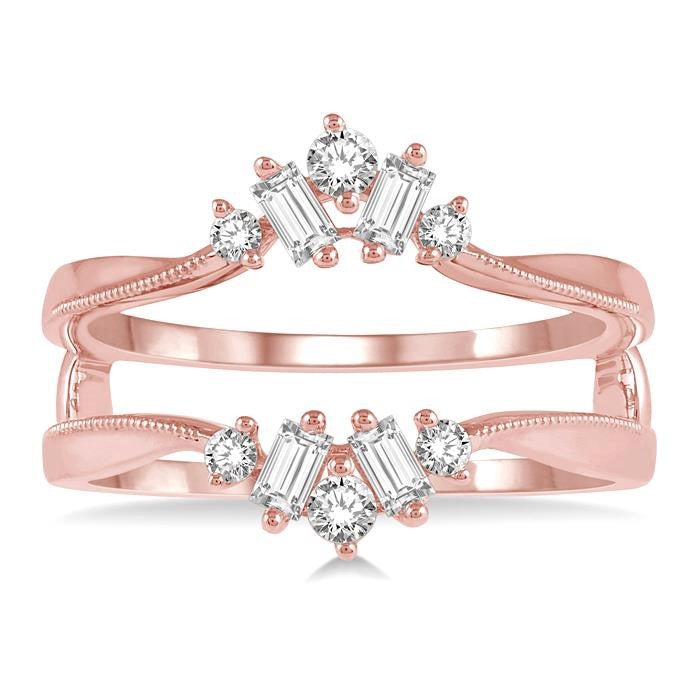 3/8 Ctw Baguette and Round Cut Diamond Insert Ring in 14K Rose Gold