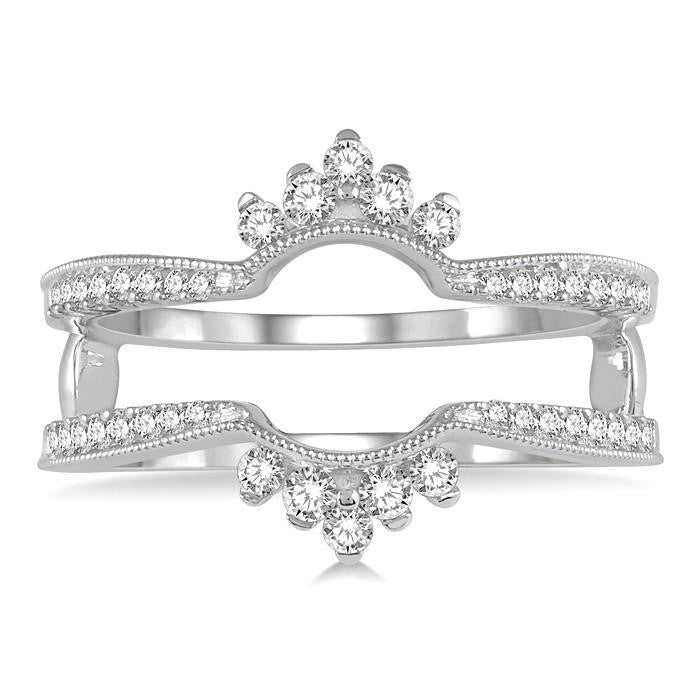 1/3 Ctw Curved Center Round Cut Diamond Insert Ring in 14K White Gold