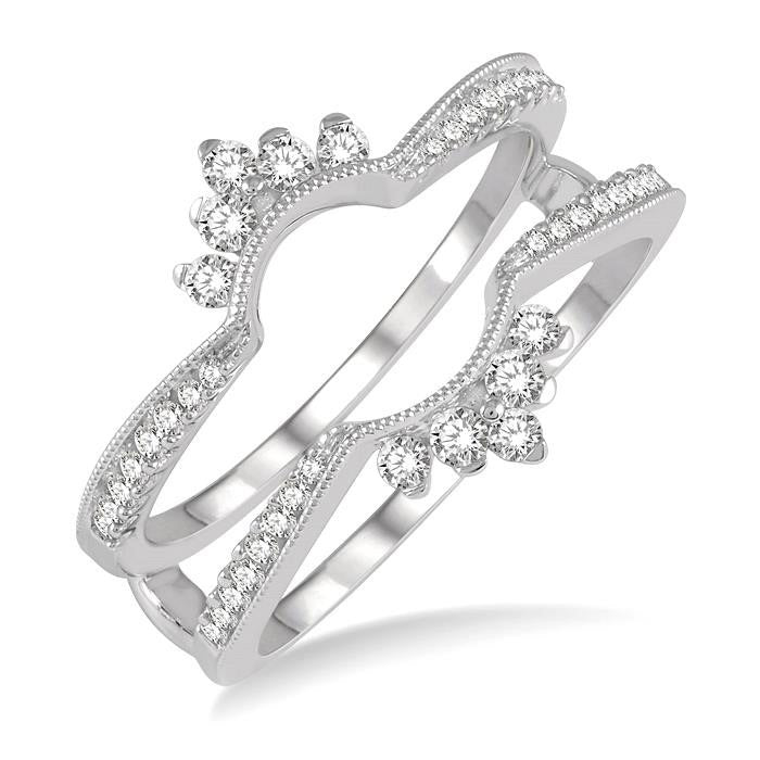 1/3 Ctw Curved Center Round Cut Diamond Insert Ring in 14K White Gold