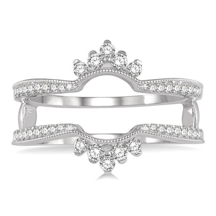 1/3 Ctw Curved Center Round Cut Diamond Insert Ring in 14K White Gold