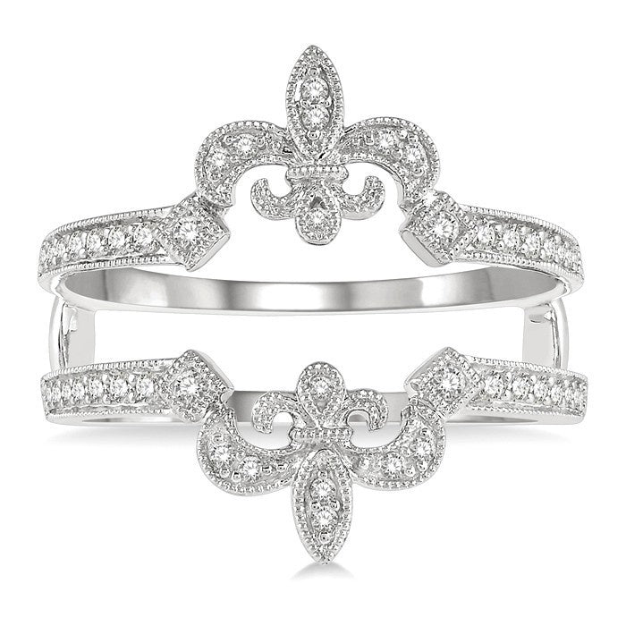 1/4 Ctw Fleur De Lis Round Cut Diamond Insert Ring in 14K White Gold