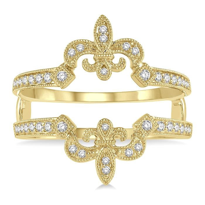 1/4 Ctw Fleur De Lis Round Cut Diamond Insert Ring in 14K Yellow Gold