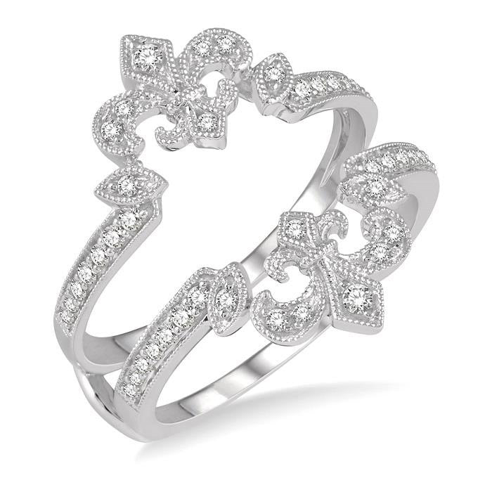 1/4 Ctw Marquise Fleur De Lis Round Cut Diamond Insert Ring in 14K White Gold