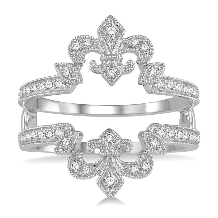 1/4 Ctw Marquise Fleur De Lis Round Cut Diamond Insert Ring in 14K White Gold
