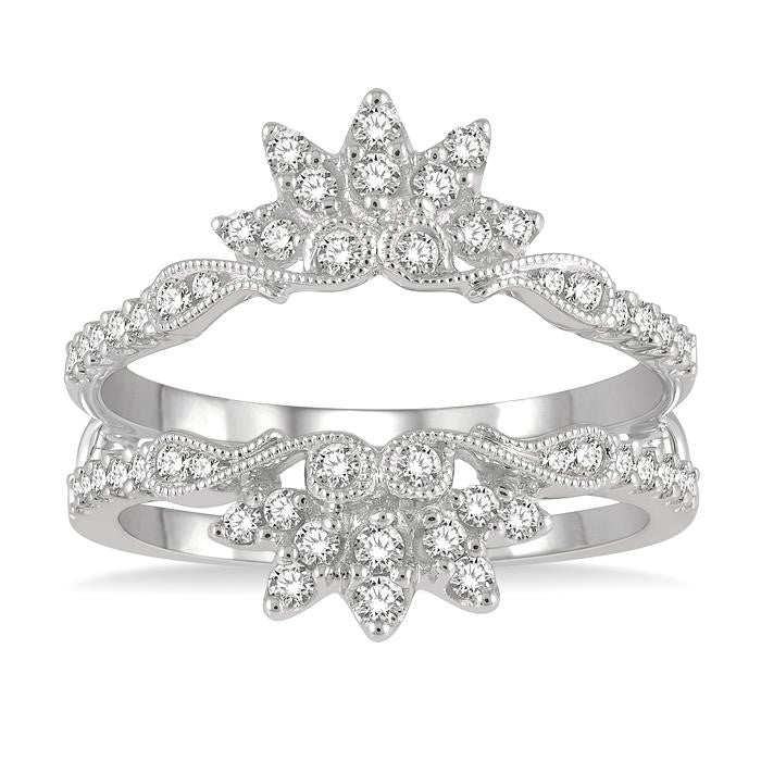 1/2 Ctw Carved Lotus Center Round Cut Diamond Insert Ring in 14K White Gold