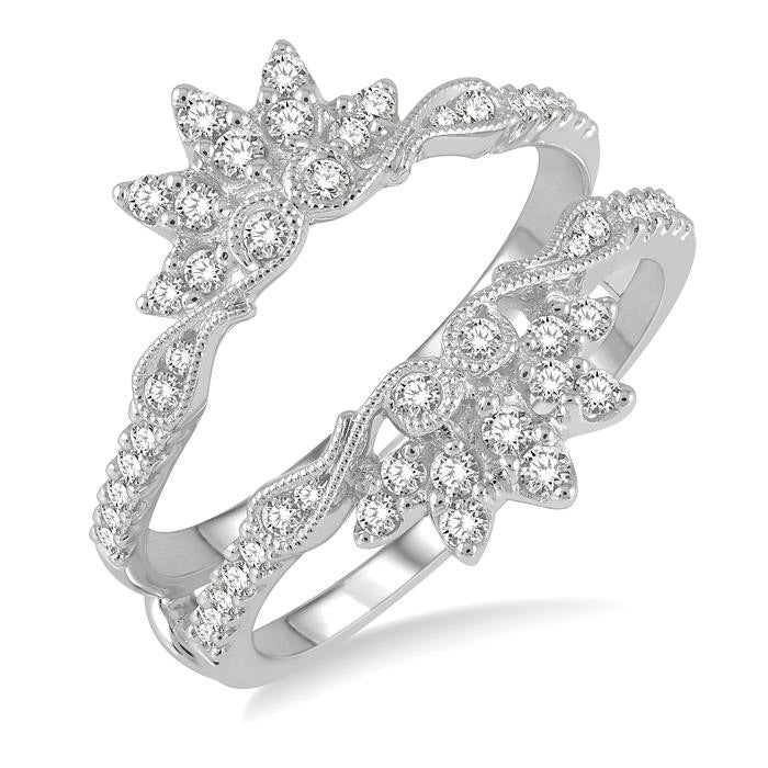 1/2 Ctw Carved Lotus Center Round Cut Diamond Insert Ring in 14K White Gold