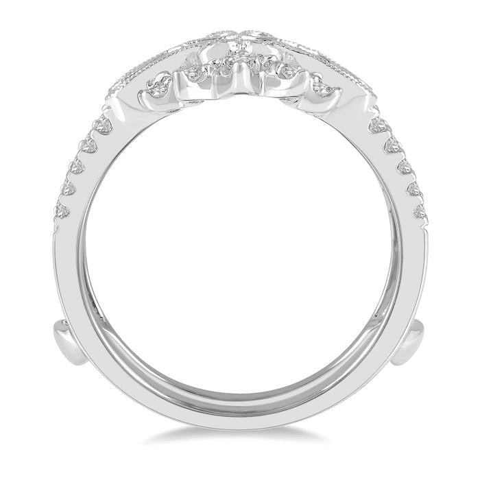 1/2 Ctw Carved Lotus Center Round Cut Diamond Insert Ring in 14K White Gold