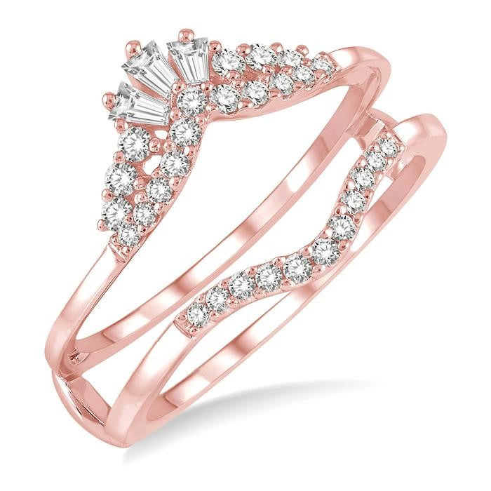 1/3 Ctw Tiara Baguette and Round Cut Diamond Insert Ring in 14K Rose Gold