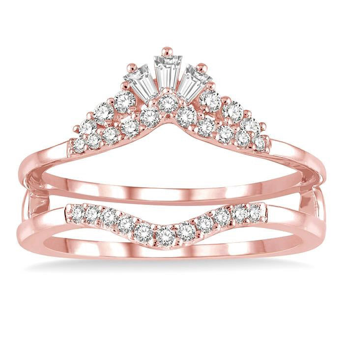 1/3 Ctw Tiara Baguette and Round Cut Diamond Insert Ring in 14K Rose Gold