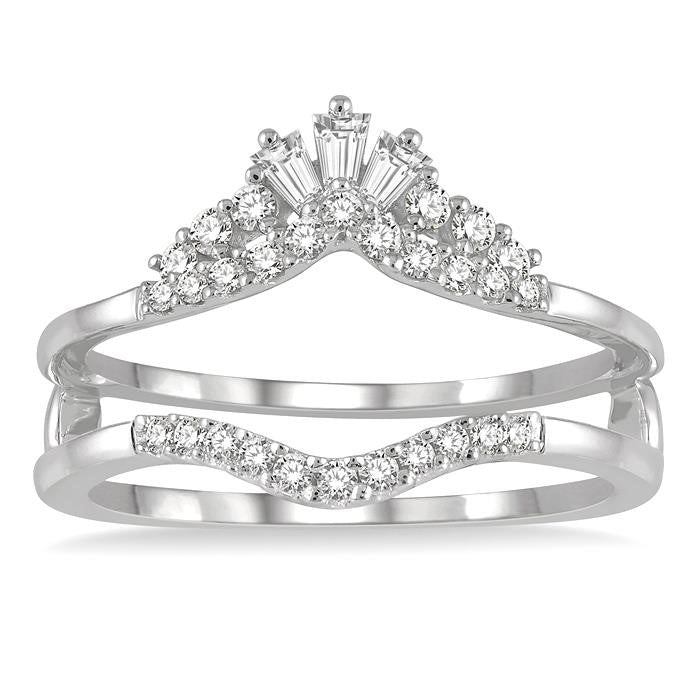 1/3 Ctw Tiara Baguette and Round Cut Diamond Insert Ring in 14K White Gold