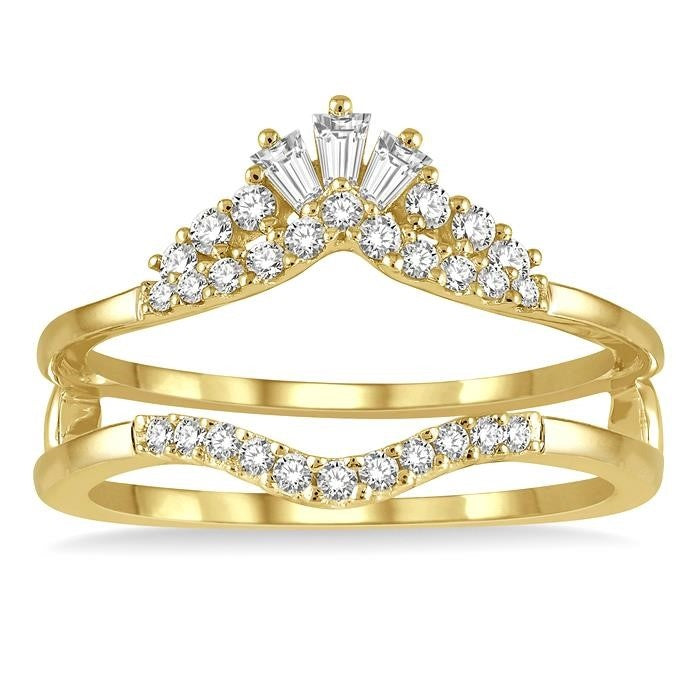 1/3 Ctw Tiara Baguette and Round Cut Diamond Insert Ring in 14K Yellow Gold