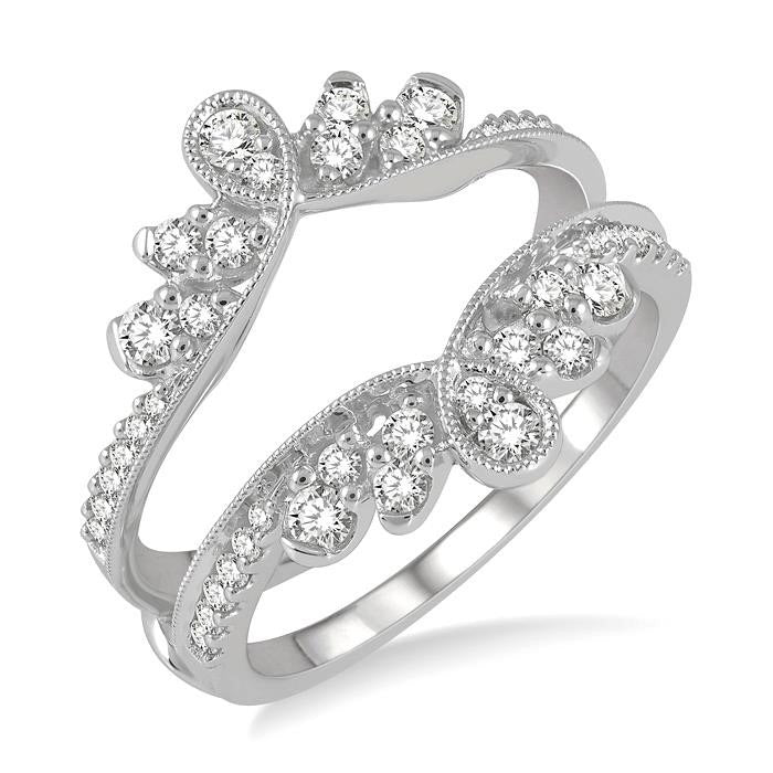 1/2 Ctw Milgrain Twist Round Cut Diamond Insert Ring in 14K White Gold