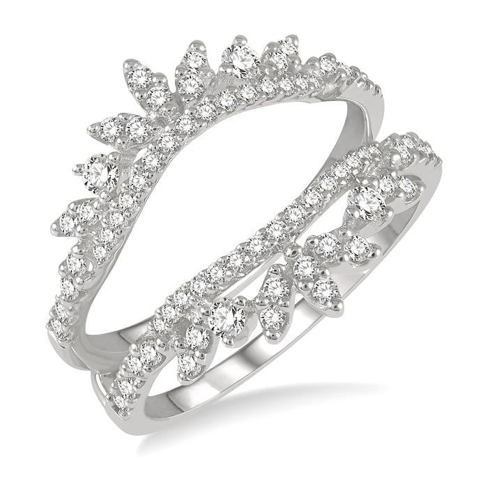 1/2 Ctw Pod Accent Crown Round Cut Diamond Insert Ring in 14K White Gold