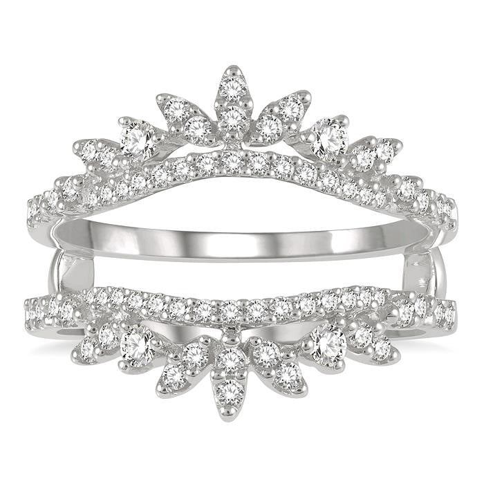 1/2 Ctw Pod Accent Crown Round Cut Diamond Insert Ring in 14K White Gold