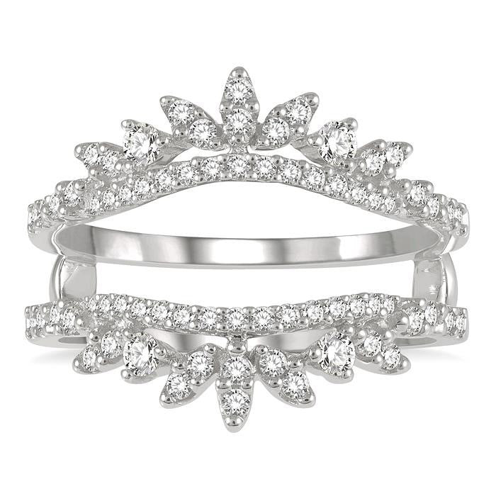1/2 Ctw Pod Accent Crown Round Cut Diamond Insert Ring in 14K White Gold